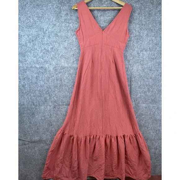 Lulus Dress Small Rust Linen Ruffle Tiered Summery Peasant Cottage Farm House - Picture 3 of 7